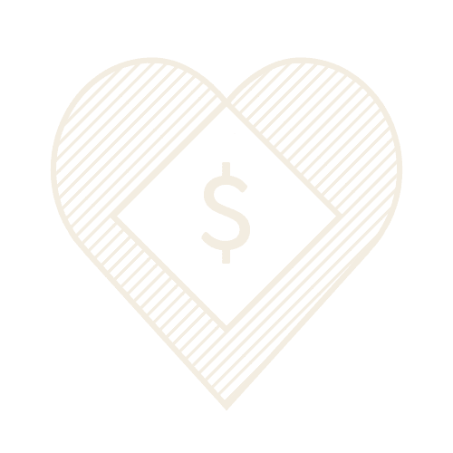 Cream icon of heart with dollar sign.