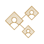 Gold image of three people in diamonds.