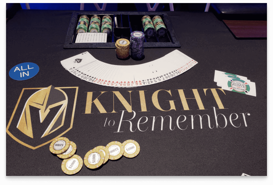poker felt customized with the Golden Knights logo