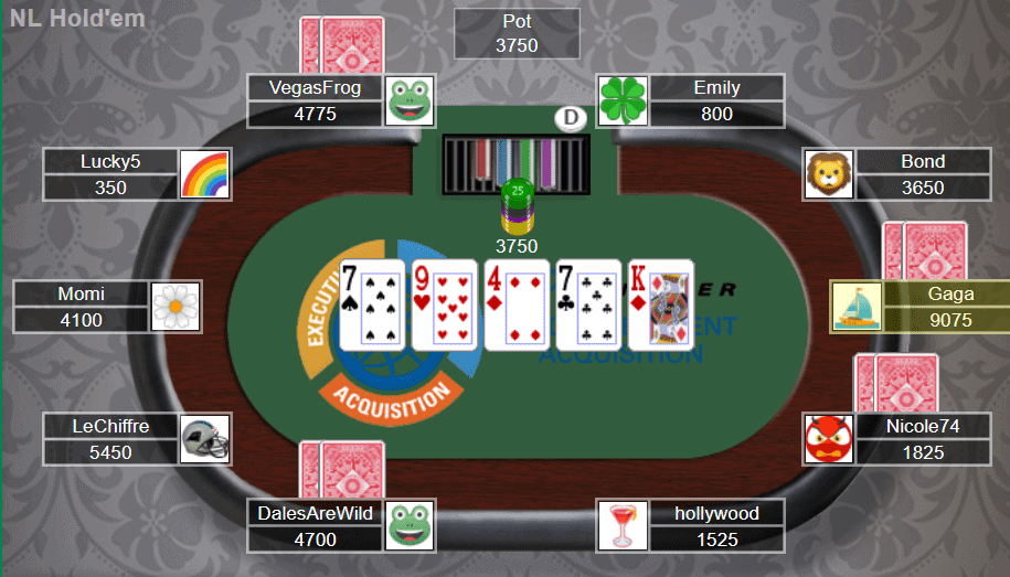 Virtual poker table with actioin.