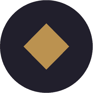 Gold diamond on a navy circle.