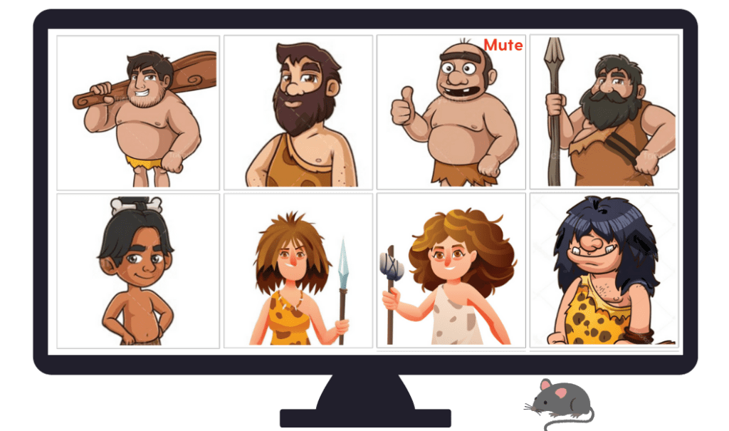 zoom screen image with cartoon cavemen and women.  Meant to show that team building is as old as humanity.
blog