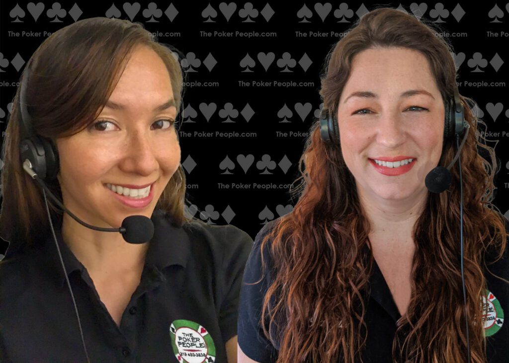 Two women who are professional poker hosts for Zoom team building games