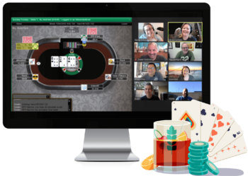 Virtual poker screen and Zoom screen side by side.