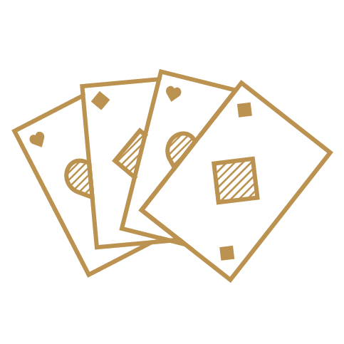 Gold outline of four playing cards.